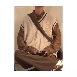 남성 니트 빈티지 풀오버 민소매 스웨터 조끼 봄가을 브이넥 나시 코트 BE3