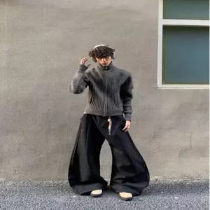 엘럽 남자 니트 빈티지 캐주얼 집업 하이넥 카디건 포켓 원템1