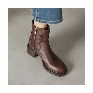 엘럽 여성용 워커힐 빈티지 앵클 워커 소가죽 빅사이즈 메탈 더블 지퍼 힐 부츠 박템5