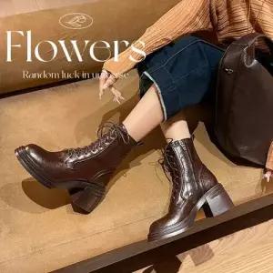 엘럽 여성용 스트랩 앵클부츠 워커 통굽 슬림 소가죽 스판 부츠 워커힐 박템5