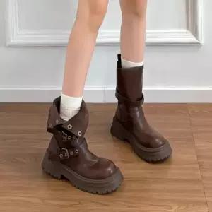 엘럽 여자 롱 앵클 워커힐 슬리브리스 메일라드 소가죽소프트 통굽 가죽 부츠 워커 박템5