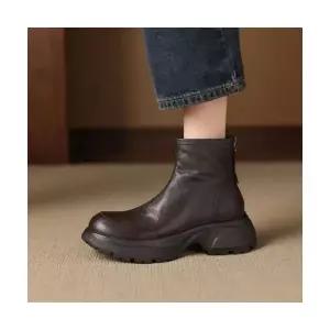 엘럽 여성용 워커힐 통굽 앵클부츠 리얼 가죽 누드부츠 슬림 부츠 워커 박템5