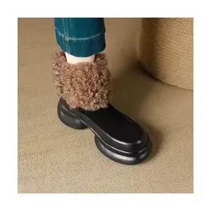 엘럽 여성용 워커힐 양털 통굽 앵클 기모 사이드 지퍼 워커 박템5
