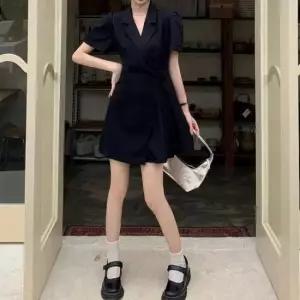 [옷은날개] 랩스타일 플리츠 카라 반팔 원피스 랩원피스