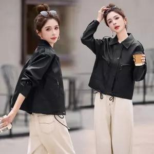 빈티지 여친 쇼트 PU 자켓 코트 봄가을 터틀넥 가죽 재킷 ST3