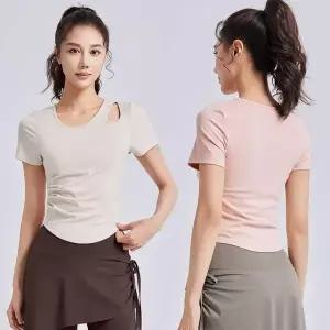 어깨펀칭 셔링 반팔 요가복 EL-1004013