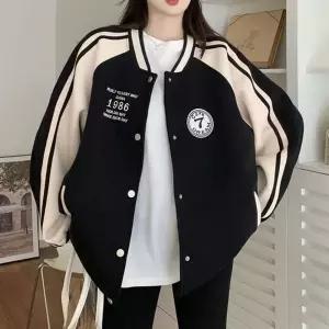 여성 루즈핏 야구점퍼 유니크 프린팅 블루종 캐쥬얼룩 rDI8+8Zny