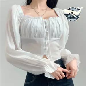 여자 크롭 레이스 오프숄더 블라우스 스모크 IcW9+8Dpf