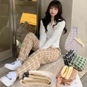 체크양털팬츠 양털바지 방한바지 여자조거바지 융털 Lup1+4CRf