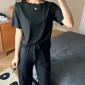 여름 여성 트레이닝셋업 빅사이즈 스마일 반팔 와이드팬츠 상하 츄리닝 세트