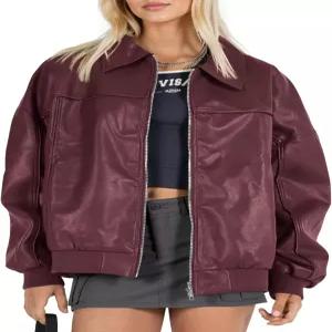 탄카네오 여성 인조 가죽 재킷 오버사이즈 봄버 캐주얼 가을 패션 집업 모토 바이커 코트