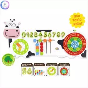 아임토이 젖소 액티비티 벽걸이 완구장난감 숫자공부 블럭맞추기 영어 시계놀이 교구