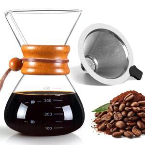 프루트펀치, 스테인리스 필터로 커피 메이커 위에 붓기, 커피, 드 13.5온스, 드립 메이커, 내열성이 높은 카라페, 캠핑, 하이킹용으로도 사용 가능합니다