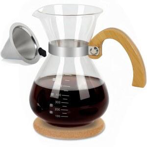 더블 레이어 스테인리스 필터와 나무 손잡이가 있는 커피 메이커 세트 위에 부은 CHDEXU, 홈 카페용 드 600ml 두께의 붕규산 유리 20온스 부은다