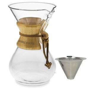 커피 메이커, 나무, 유리 위에 우들 붓기, 스테인리스 스틸 필터 포함 600ml, 5 x 9인치