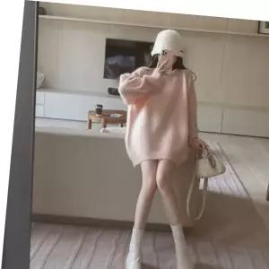 러블리겨울티 포근한 러블리 플레인 라운드넥 롱 니트티 숏 원피스