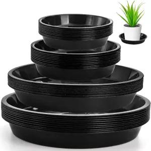 야룽 40팩 식물 접시 화분용 검은색 플라스틱 드립 트레이 원형 4/5/8/9인치 배수 실내 야외 정원 4가지