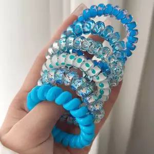 스프링 전화선 컬러 헤어 머리 끈 6개 세트 블루 머리끈 똥머리 고무줄 당고 선머리끈