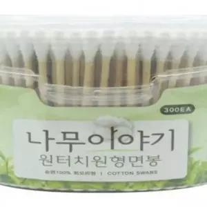 나무스틱 원터치 면봉 300EA 원형 귀이개 화장