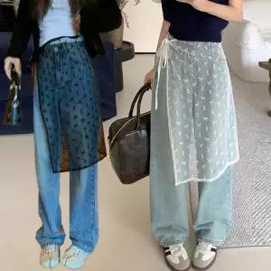 여성 러블리 레이어드 코디템 데일리룩 리본 시스루 레이스 랩 스커트 xAD7+3jIL