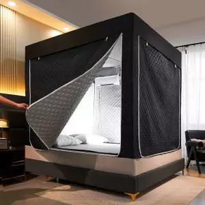 난방텐트 사각 수면 암막 커튼 방한 보온 블루 침대