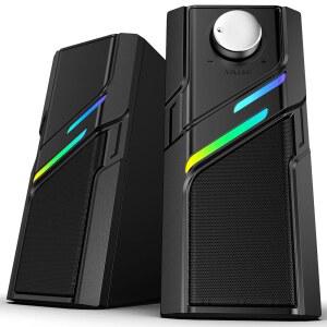이지 노브, 선명한 강력한 사운드, 터치 라이트, 플러그 앤 플레이가 가능한 데스크톱 PC용 LENRUE 컴퓨터 스피커, 모니터, 노트북용