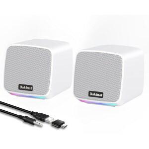 Uakinat 컴퓨터 스피커, 데스크톱 PC용 PC, 노트북, 태블릿, 휴대폰용 USB 전원 3.5mm 보조 스피커(화이트)
