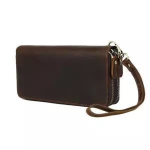 남자 핸드폰 소가죽 카드 장지갑 지갑 가방 롱 이중 헤드업 남성 지퍼 빈티지 히코리