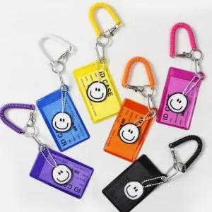EA 스마일 스프링 투명 네온 네임태그 카드지갑 홀더 카라비너 버클 사원증 학생증 출입증 교통카드