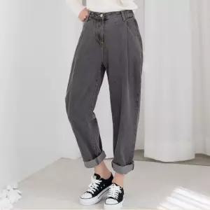 핀턱 그레이진 배기팬츠 오버핏 청바지 밴딩 찢청 여자데님 여성