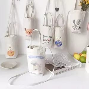 귀여운 캔버스 에코 보조 미니 가방 휴대용 텀블러백