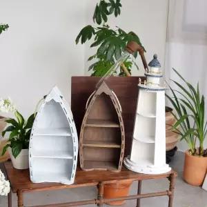 빈티지 우드 화분 소품 장식장 나룻배 화이트