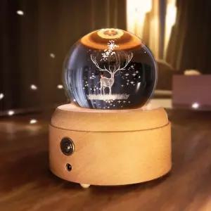 네잎클로버 오르골 행운 수정구 장식 워터볼 음악 너 원목색사슴 프로젝트 뮤직 인테리어