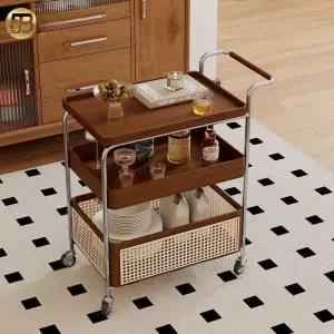 원목트롤리 서빙 3단카트 트롤리 3단 미용 월넛 카트 주방 우드 왜건 주방음식 웨건 엔틱