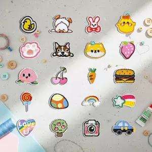 패브릭 전용 열부착 디자인 미니 와펜 패치 20개 세트접착 자수와 다리미 옷패치 에코백 리폼 귀여운와 DIY