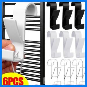 1/6PCS 욕실 걸이 클립 가열 수건 라디에이터 레일 후크 홀더 다기능 건조 랙 후크 수건 옷 보관 걸이
