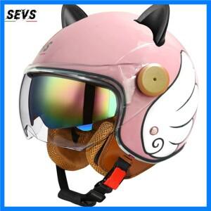 오토바이 헬멧 레트로 3C & DOT 인증 하프 페이스 ABS 헬멧 듀얼 바이저 숨겨진 썬 쉴드 이동식 귀여운 고