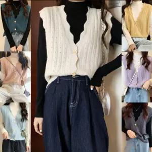 브이넥 셔링 레이어드 여성 조끼 ubn7+7roT