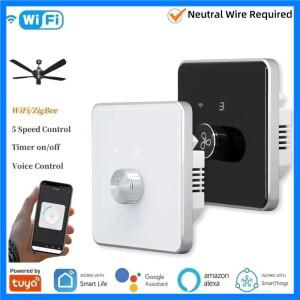스마트 와이파이 선풍기 스위치, 5 속도 제어, EU 천장 로터리 및 노브 투야 원격 작동, 알렉사 구글 홈