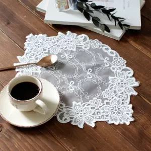 타원형 레이스매트 플라워 자수 찻잔 코스터 받침 차 홈카페용품 coaster