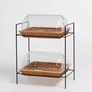 돔커버 바스켓 2단 스탠드 쿠키 베이커리 빵 진열대 카페용품 2트레이 라탄바스켓