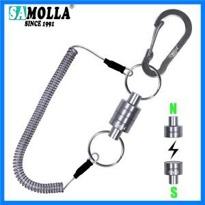 코일 끈이있는 마그네틱 네트 릴리스 홀더 플라이 낚시 도구 강력한 자석 Carabine 빠른 버클 안티 드롭 로
