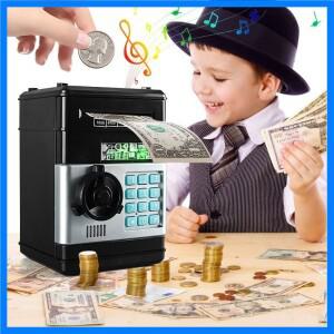 어린이 저금통 비밀번호 박스 - 자동 돈 롤링 지문 인식 전자식 라이트 사운드 대용량 스마트 ATM 장난감
