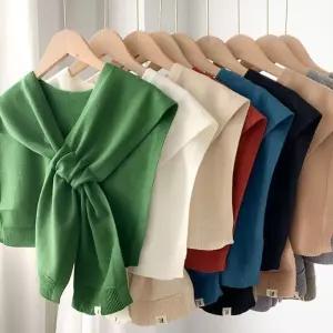 여성 봄 여름 베이직 페이크가디건 숄 레이어드 케이프 패션