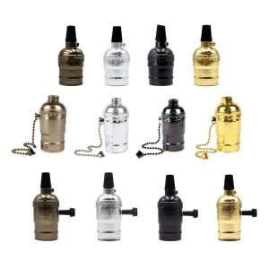 빈티지 금속 체인 산업용 램프 베이스 바이알 펜던트 조명용 알루미늄 스위치 소켓 E26 110V 220V