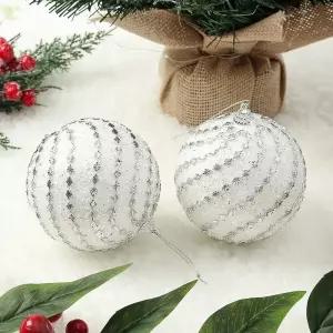 실버화이트 글리터 장식볼 블링회오리 10cm 2개 세트 오너먼트크리스마스 트리볼 크리스마스볼 성탄절 꾸미