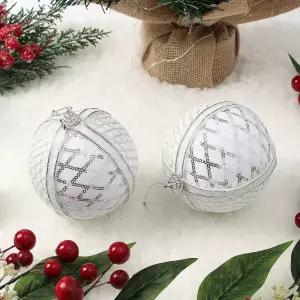 실버화이트 글리터 장식볼 체크 10cm 2개 세트 오너먼트크리스마스 트리볼 크리스마스볼 성탄절 꾸미기 데