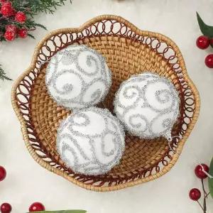 실버화이트 글리터 장식볼 반짝이윈드 8cm 3개 세트 오너먼트크리스마스 트리볼 크리스마스볼 성탄절 꾸미