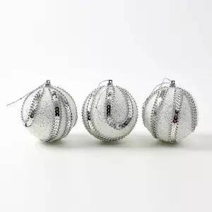 실버화이트 글리터 장식볼 구슬드레스 8cm 3개 세트 오너먼트크리스마스 트리볼 크리스마스볼 성탄절 꾸미