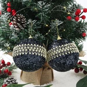 다크블루 글리터 장식볼 더블골드라인 10cm 2개 세트 오너먼트크리스마스 트리볼 크리스마스볼 성탄절 꾸미